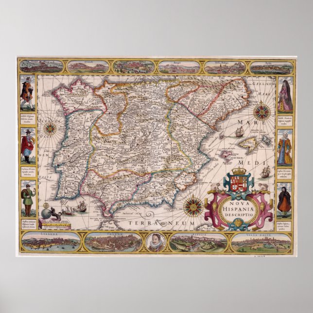 Poster Carte vintage de l'Espagne (1610) (Devant)