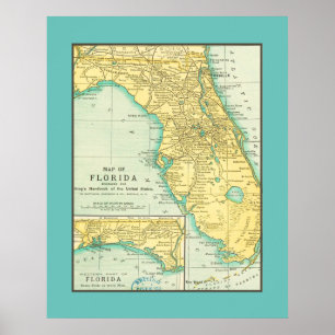 Poster Carte vintage de l'Etat de Floride USA
