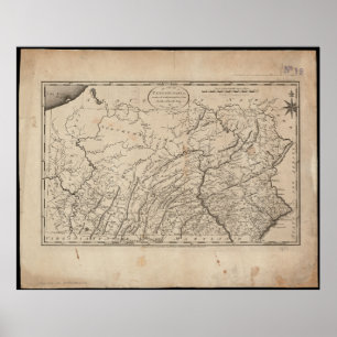 Poster Carte Vintage de l'état de Pennsylvanie