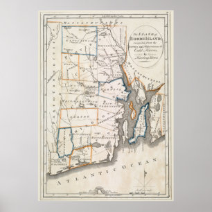 Poster Carte Vintage de l'état de Rhode Island