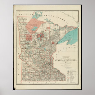 Poster Carte Vintage de l'état du Minnesota