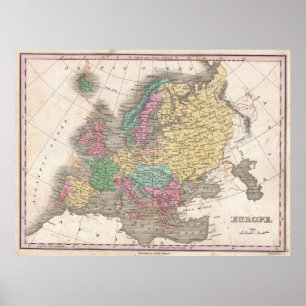Poster Carte vintage de l'Europe (1827)
