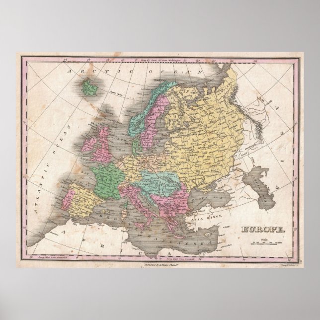 Poster Carte vintage de l'Europe (1827) (Devant)