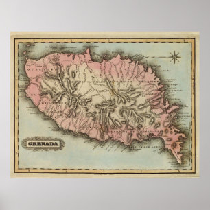 Poster Carte vintage de l'île de Grenade (1823)