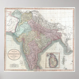 Poster Carte vintage de l'Inde (1806)