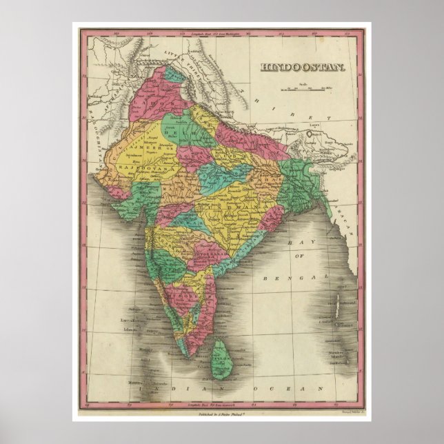 Poster Carte vintage de l'Inde (1831) (Devant)