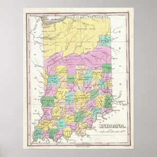 Poster Carte vintage de l'Indiana (1827)