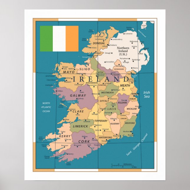 Poster Carte vintage de l'Irlande (Devant)