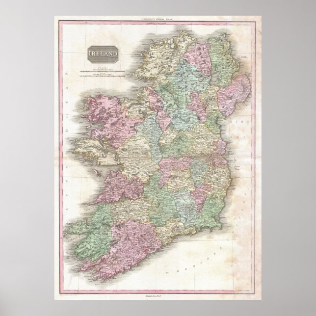 Poster Carte vintage de l'Irlande (Devant)