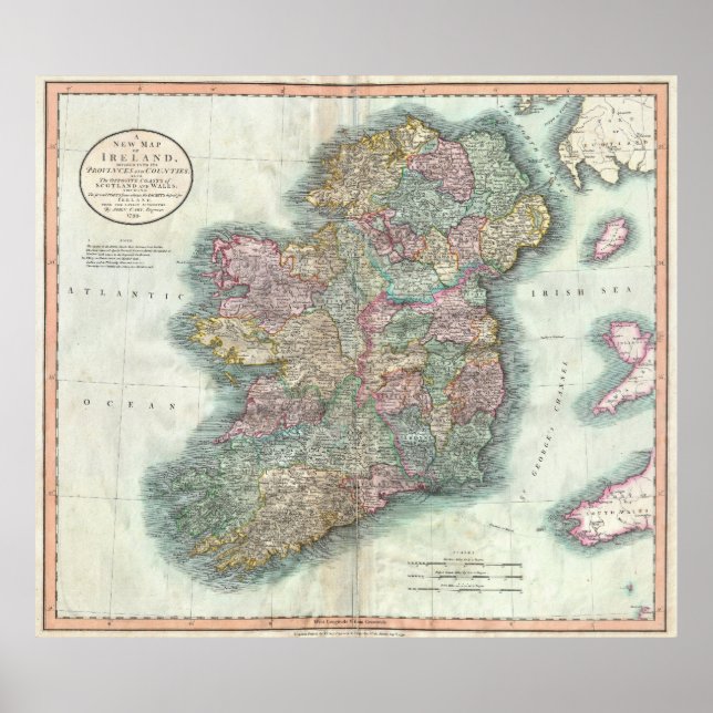 Poster Carte vintage de l'Irlande (1799) (Devant)