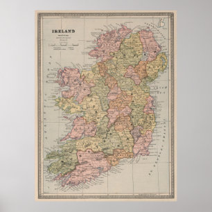 Poster Carte vintage de l'Irlande (1883)