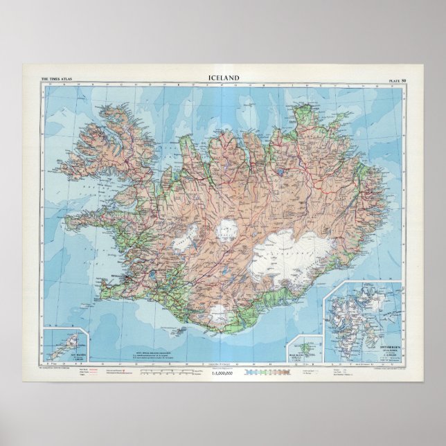 Poster Carte vintage de l'Islande (Devant)