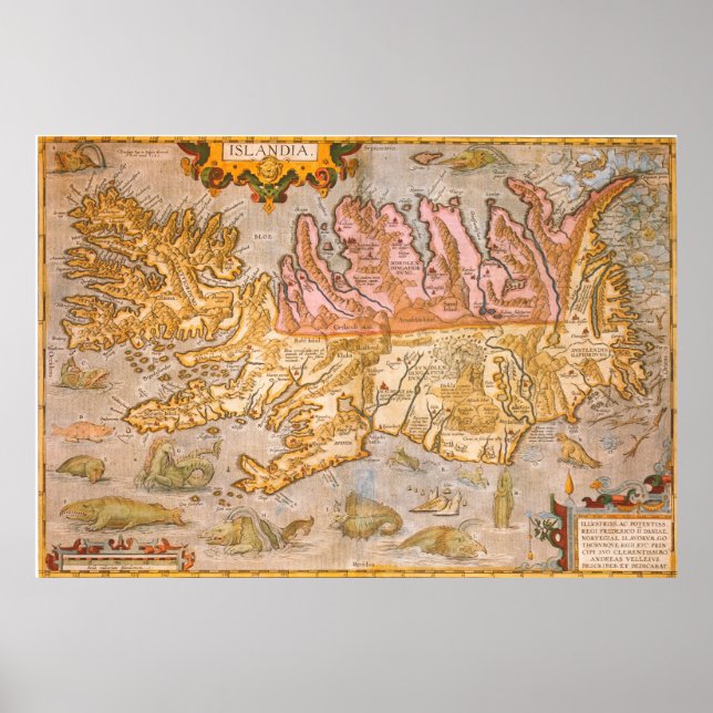 Poster Carte vintage de l'Islande (1590) (Devant)