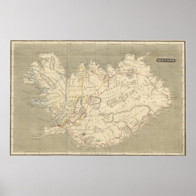 Poster Carte vintage de l'Islande (1819) (Devant)
