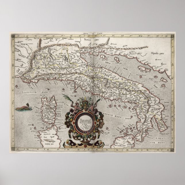 Poster Carte vintage de l'Italie (1618) (Devant)