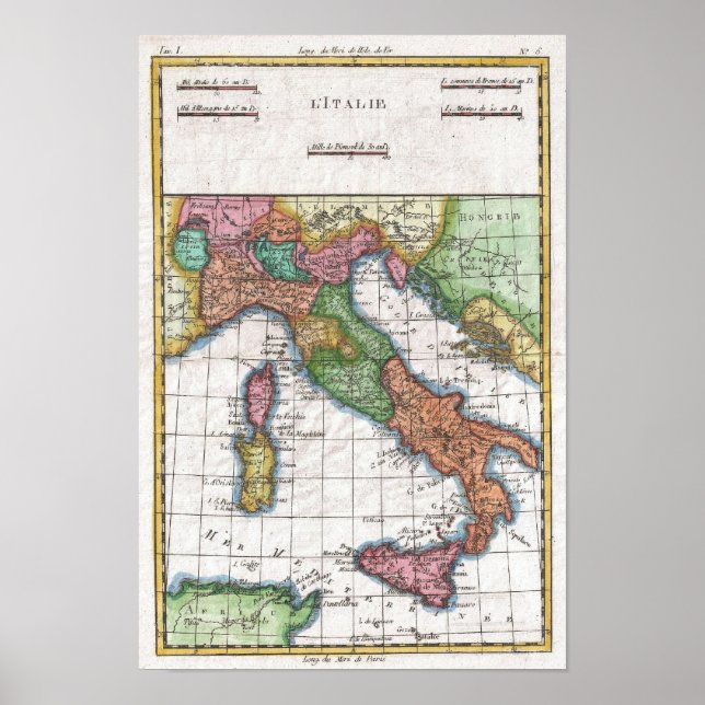 Poster Carte vintage de l'Italie (1780) (Devant)