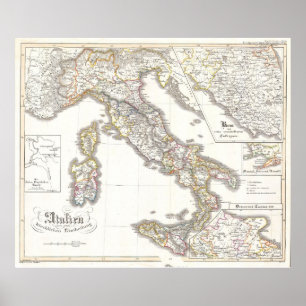 Poster Carte vintage de l'Italie (1850)