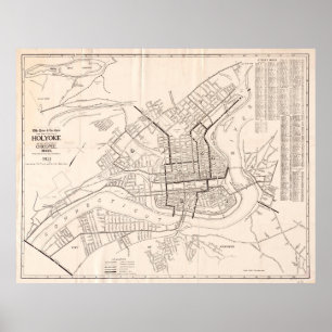 Poster Carte vintage de l'MA de Holyoke et Chicopee (1921