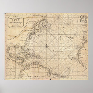 Poster Carte vintage de l'océan Atlantique (1683)