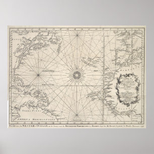 Poster Carte vintage de l'Océan Atlantique (1746)