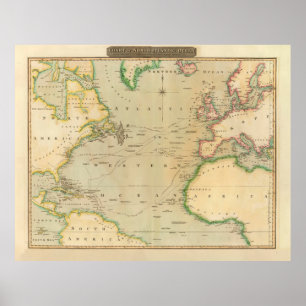 Poster Carte vintage de l'océan Atlantique (1817)