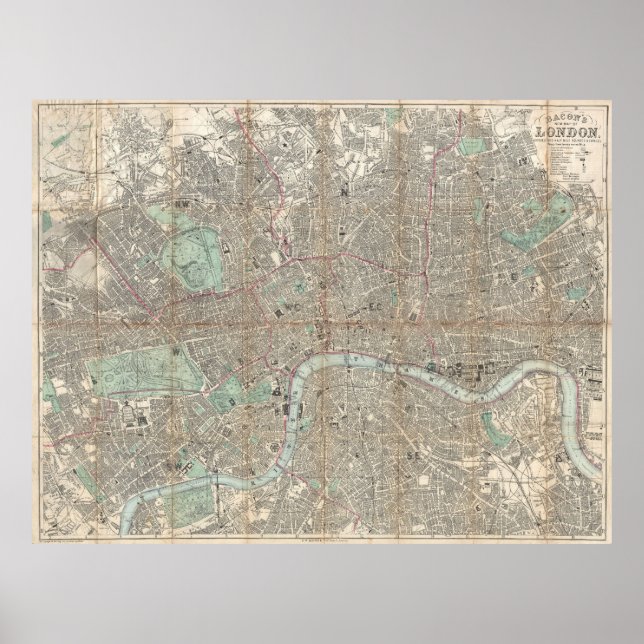 Poster Carte vintage de Londres (1890) (Devant)