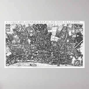 Poster Carte vintage de Londres Angleterre (1677)