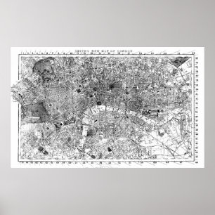 Poster Carte vintage de Londres Angleterre (1860) BW