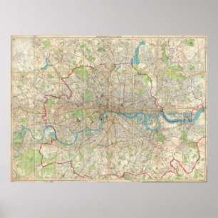 Poster Carte vintage de Londres Angleterre (1899)