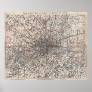 Poster Carte vintage de Londres Angleterre (1900) 2