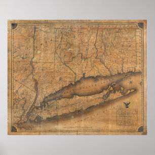 Poster Carte vintage de Long Island et du Connecticut (18
