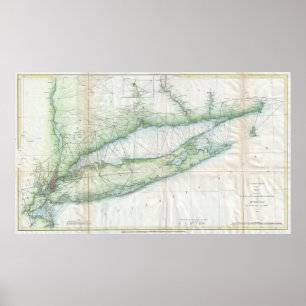 Poster Carte vintage de Long Island NY (1877)
