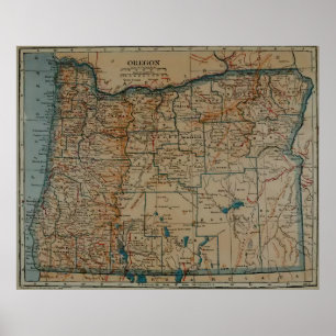 Poster Carte vintage de l'Oregon (1921)