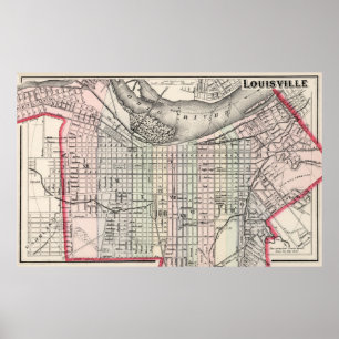 Poster Carte vintage de Louisville Kentucky (1884)