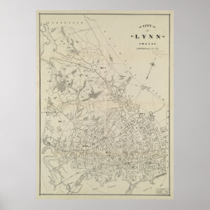 Poster Carte vintage de Lynn MA (1905)