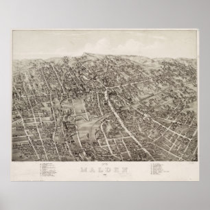 Poster Carte vintage de Malden Massachusetts (1881)