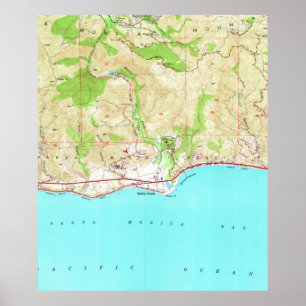 Poster Carte vintage de Malibu California (1950)
