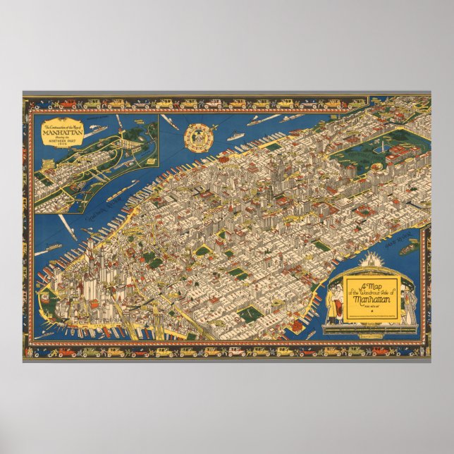 Poster Carte vintage De Manhattan (Devant)