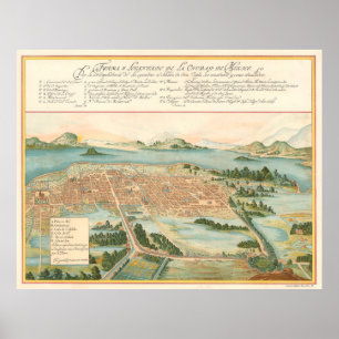 Poster Carte vintage de Mexico (1628)