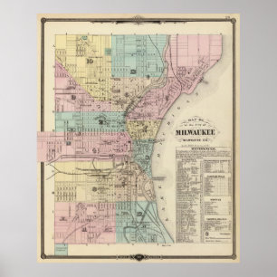 Poster Carte vintage de Milwaukee le Wisconsin (1878)