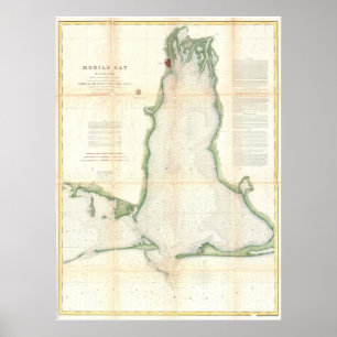 Poster Carte vintage de Mobile Bay Alabama (1856)