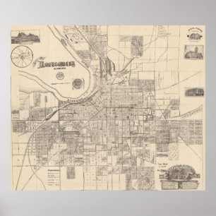 Poster Carte vintage de Montgomery Alabama (1899)
