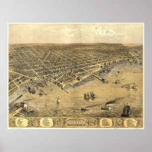 Poster Carte vintage de Muskegon Michigan (1868)