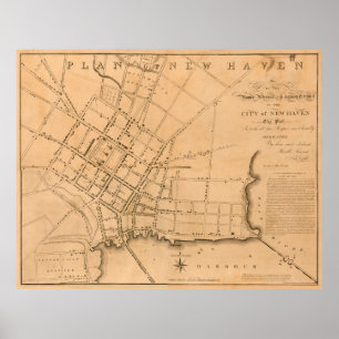Poster Carte vintage de New Haven CT (1827)
