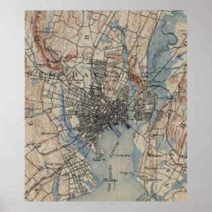 Poster Carte vintage de New Haven le Connecticut (1890)