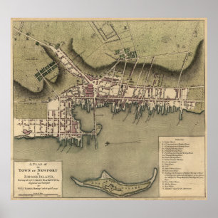 Poster Carte vintage de Newport Rhode Island (1777)