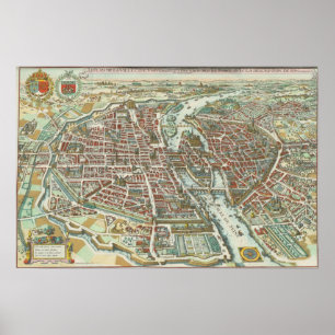 Poster Carte vintage de Paris (1615)