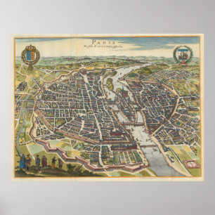 Poster Carte vintage de Paris France (1655)
