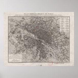 Poster Carte vintage de Paris France (1837)