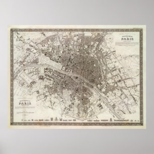 Poster Carte vintage de Paris France (1860)